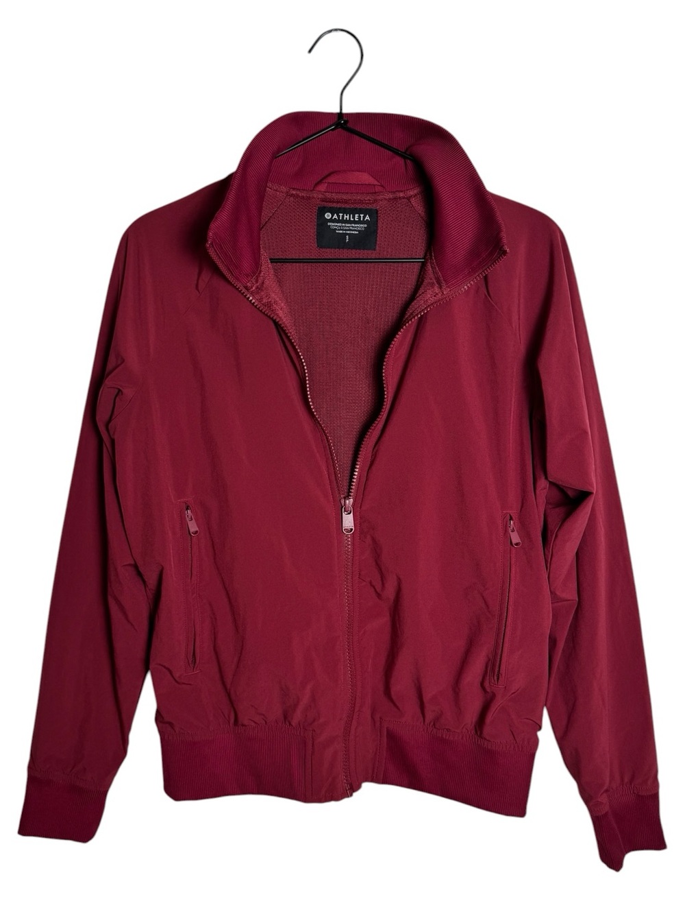 Athleta Brooklyn Bomber Jacket Maroon Burgundy Windbreaker Full Zip